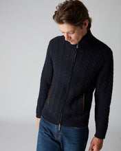 Load image into Gallery viewer, N.Peal Men&#39;s Richmond Cable Cashmere Cardigan Navy Blue
