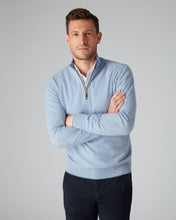 Load image into Gallery viewer, N.Peal Men&#39;s Carnaby Half Zip Cashmere Jumper Cornflower Blue

