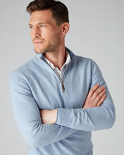 Load image into Gallery viewer, N.Peal Men&#39;s Carnaby Half Zip Cashmere Jumper Cornflower Blue
