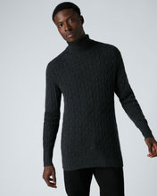 Load image into Gallery viewer, N.Peal Men&#39;s Classic Cable Roll Neck Cashmere Jumper Dark Charcoal Grey
