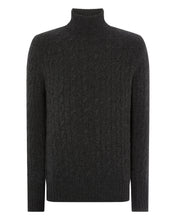 Load image into Gallery viewer, N.Peal Men&#39;s Classic Cable Roll Neck Cashmere Jumper Dark Charcoal Grey

