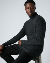 Load image into Gallery viewer, N.Peal Men&#39;s Classic Cable Roll Neck Cashmere Jumper Dark Charcoal Grey
