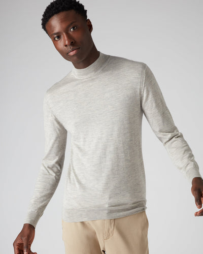 N.Peal Men's Fine Gauge Cashmere Mock Turtle Neck Jumper Fumo Grey