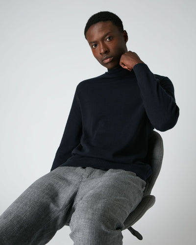 N.Peal Men's Turtle Neck Cashmere Jumper Navy Blue