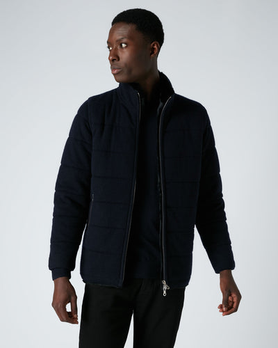 N.Peal Men's Fur Lined Quilted Jacket Navy Blue