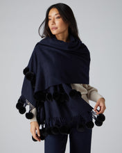 Load image into Gallery viewer, N.Peal Women&#39;s Fur Bobble Woven Shawl Navy Blue
