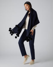 Load image into Gallery viewer, N.Peal Women&#39;s Fur Bobble Woven Shawl Navy Blue

