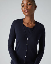 Load image into Gallery viewer, N.Peal Women&#39;s Mia Superfine Cashmere V Neck Cardigan Navy Blue

