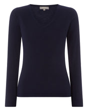 Load image into Gallery viewer, N.Peal Women&#39;s Imogen Superfine Cashmere V Neck Jumper Navy Blue
