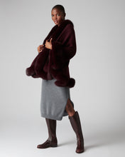 Load image into Gallery viewer, N.Peal Women&#39;s Fox Trim Knitted Cape Mulled Wine Red
