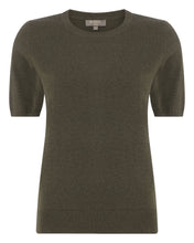 Load image into Gallery viewer, N.Peal Women&#39;s Round Neck Cashmere T Shirt Dark Olive Green
