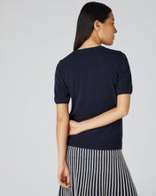 Load image into Gallery viewer, N.Peal Women&#39;s Round Neck Cashmere T Shirt Navy Blue
