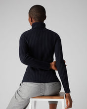 Load image into Gallery viewer, N.Peal Women&#39;s Ribbed Roll Neck Cashmere Jumper Navy Blue
