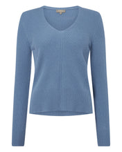 Load image into Gallery viewer, N.Peal Women&#39;s Boxy Rib V Neck Cashmere Jumper Alpine Blue
