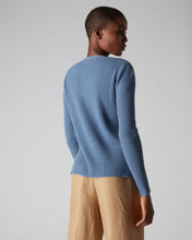 Load image into Gallery viewer, N.Peal Women&#39;s Boxy Rib V Neck Cashmere Jumper Alpine Blue
