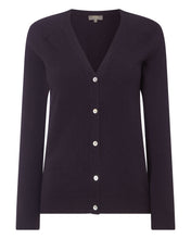 Load image into Gallery viewer, N.Peal Women&#39;s V Necked Cashmere Cardigan Dark Aubergine Purple
