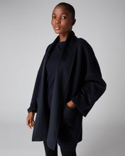 Load image into Gallery viewer, N.Peal Women&#39;s Woven Mix Oversized Cardigan Navy Blue
