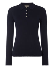 Load image into Gallery viewer, N.Peal Women&#39;s Superfine Collared Rib Cashmere Jumper Navy Blue
