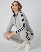 Load image into Gallery viewer, N.Peal Women&#39;s Stripe Sleeve Cashmere Jumper Fumo Grey
