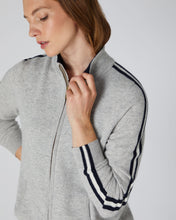 Load image into Gallery viewer, N.Peal Women&#39;s Stripe Sleeve Cashmere Jumper Fumo Grey
