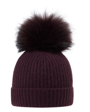 Load image into Gallery viewer, N.Peal Unisex Ribbed Cashmere Hat With Detachable Pom Plum Purple
