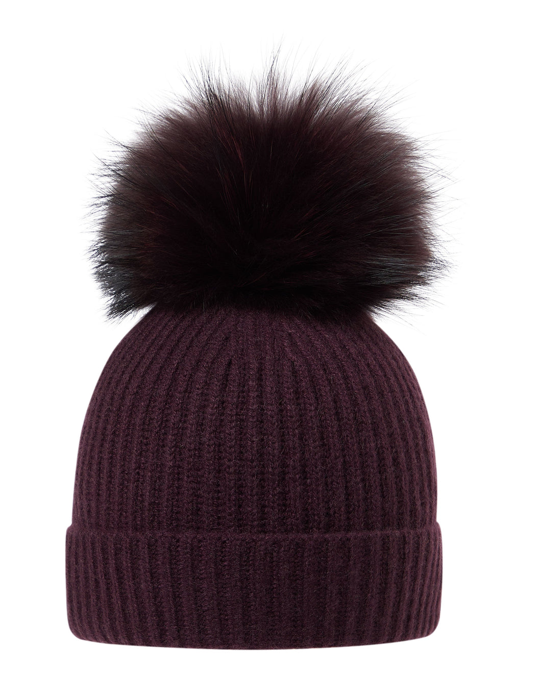 N.Peal Unisex Ribbed Cashmere Hat With Detachable Pom Plum Purple