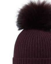 Load image into Gallery viewer, N.Peal Unisex Ribbed Cashmere Hat With Detachable Pom Plum Purple
