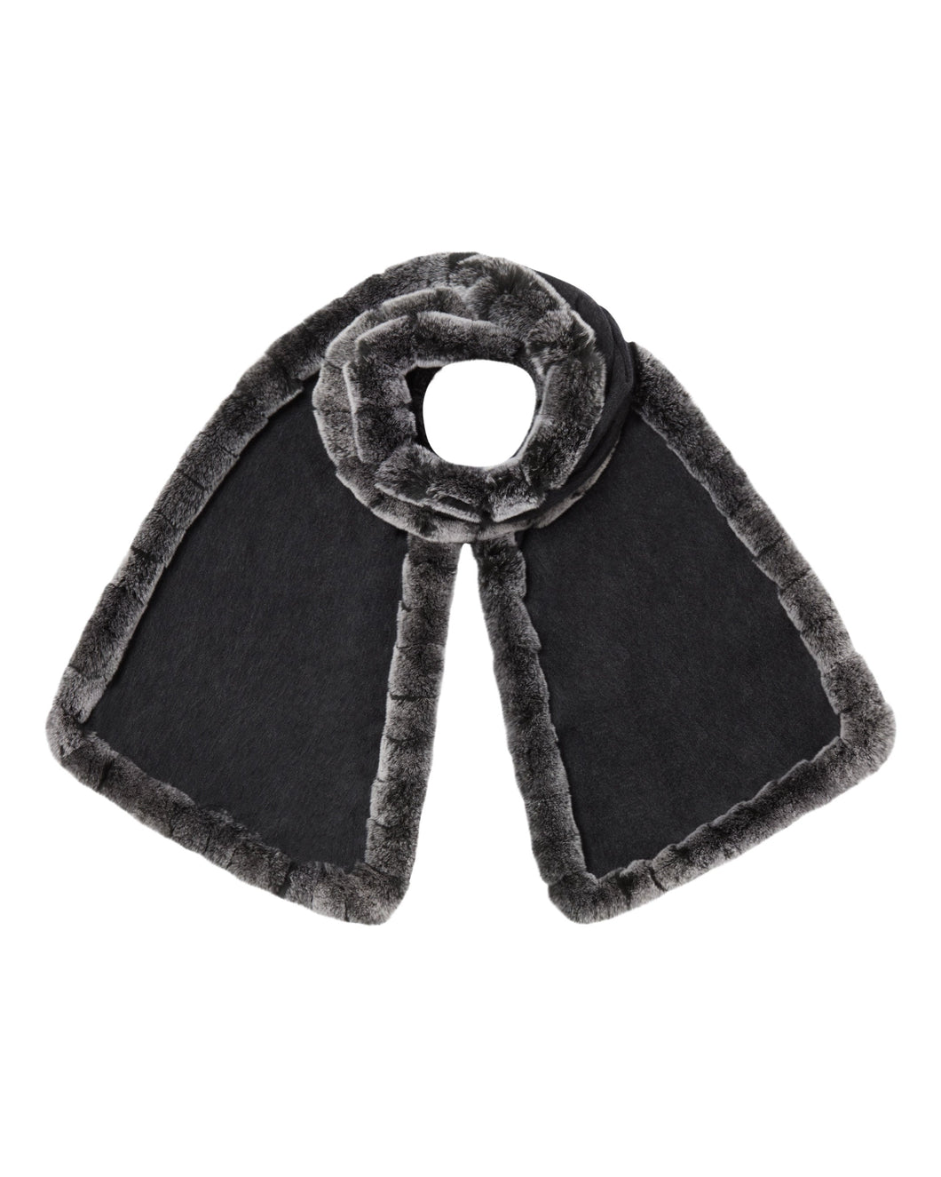 N.Peal Women's Cashmere Scarf With Fur Trim Dark Charcoal Grey