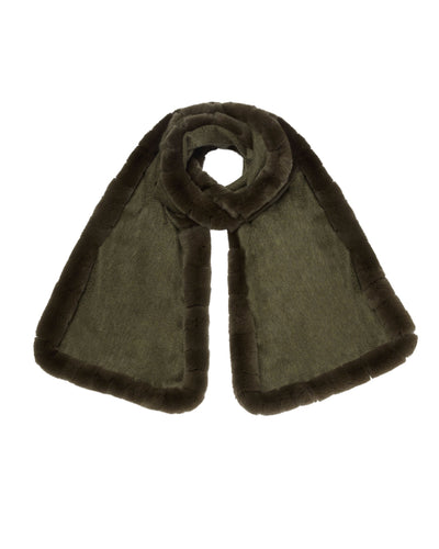 N.Peal Women's Cashmere Scarf With Fur Trim Moss Green