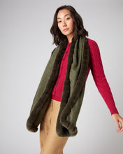 Load image into Gallery viewer, N.Peal Women&#39;s Cashmere Scarf With Fur Trim Moss Green
