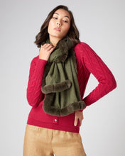 Load image into Gallery viewer, N.Peal Women&#39;s Cashmere Scarf With Fur Trim Moss Green
