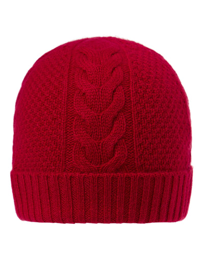 N.Peal Women's Cable Cashmere Hat Ruby Red