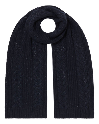 N.Peal Women's Wide Cable Scarf Navy Blue Sparkle