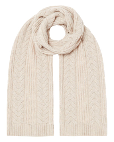 N.Peal Women's Wide Cable Cashmere Scarf Heather Beige Brown