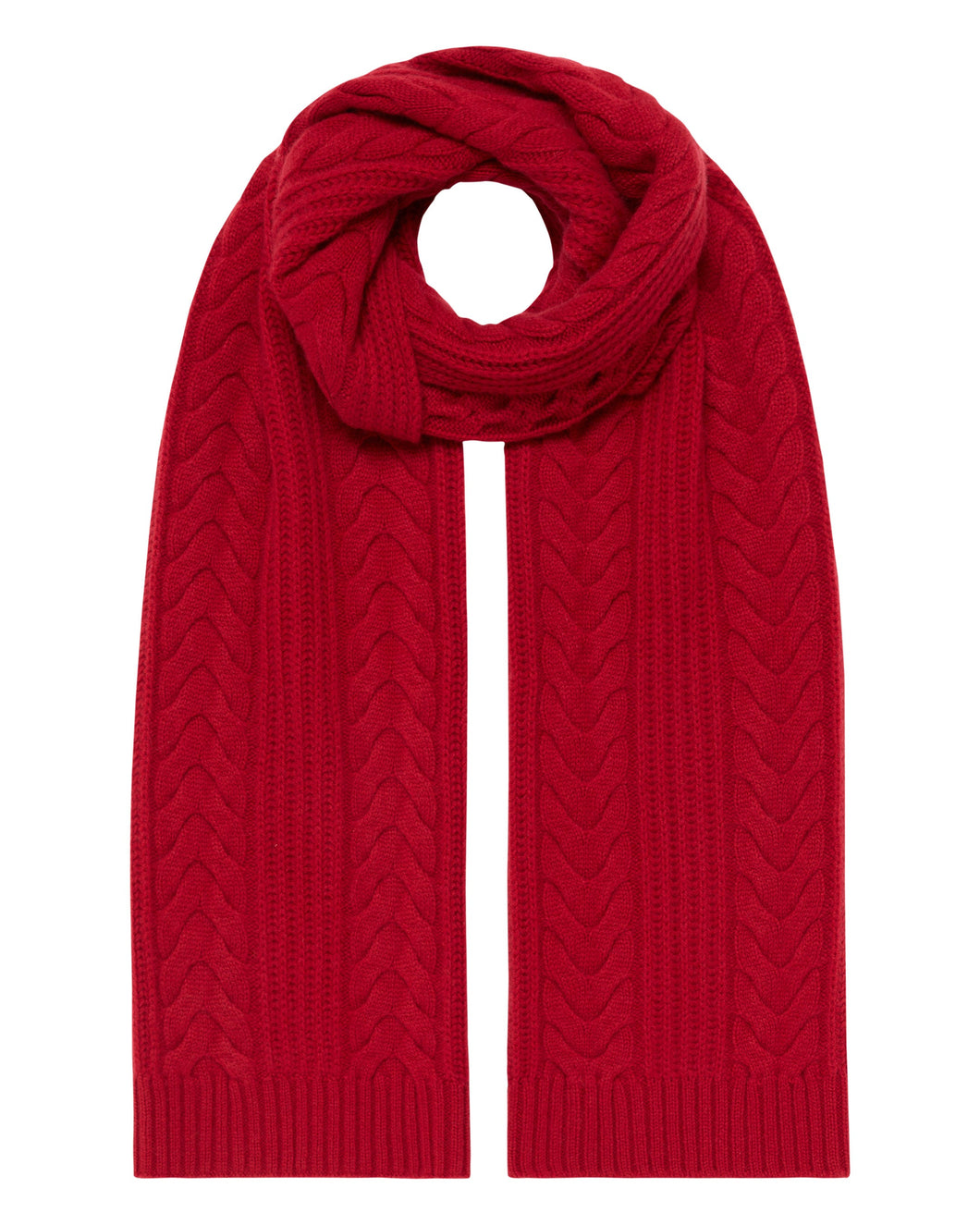 N.Peal Women's Wide Cable Cashmere Scarf Ruby Red