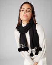 Load image into Gallery viewer, N.Peal Women&#39;s Fur Bobble Woven Cashmere Scarf Black
