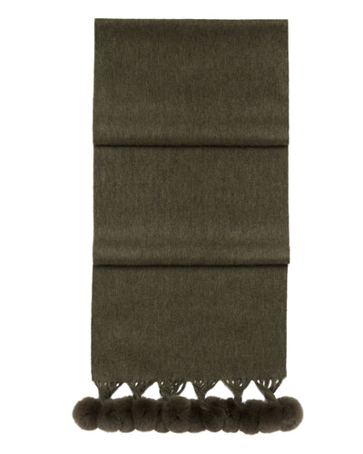 N.Peal Women's Fur Bobble Woven Cashmere Scarf Moss Green