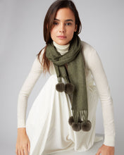 Load image into Gallery viewer, N.Peal Women&#39;s Fur Bobble Woven Cashmere Scarf Moss Green
