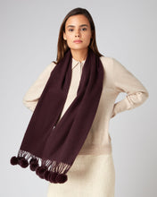Load image into Gallery viewer, N.Peal Women&#39;s Fur Bobble Woven Cashmere Scarf Plum Purple
