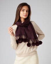 Load image into Gallery viewer, N.Peal Women&#39;s Fur Bobble Woven Cashmere Scarf Plum Purple
