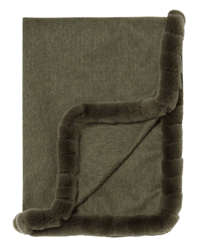 N.Peal Women's Fur Trim Woven Cashmere Shawl Moss Green