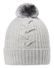 Load image into Gallery viewer, N.Peal Women&#39;s Fur Bobble Cable Hat Fumo Grey
