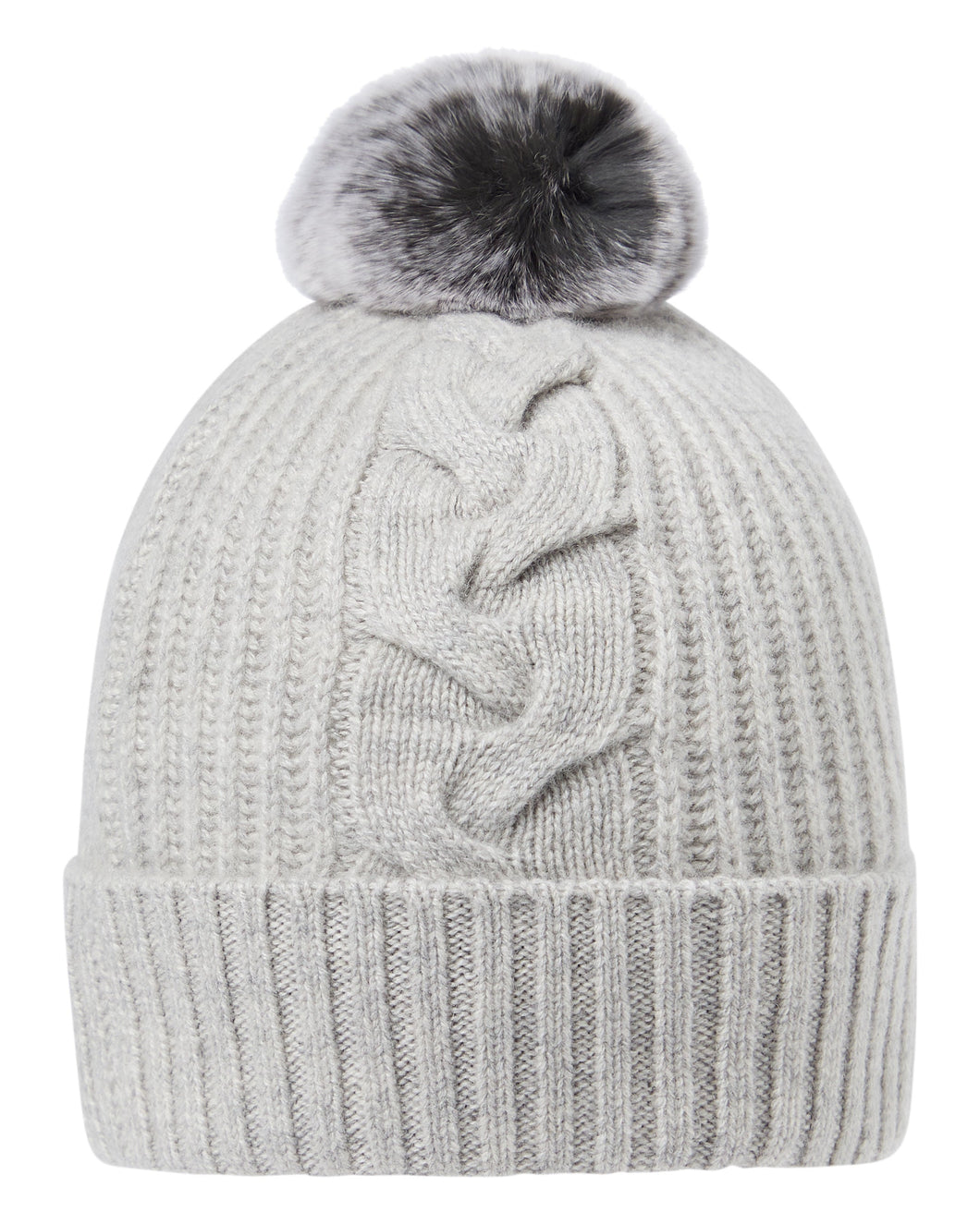 N.Peal Women's Fur Bobble Cable Hat Fumo Grey