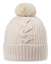 Load image into Gallery viewer, N.Peal Women&#39;s Fur Bobble Cable Hat Heather Beige Brown
