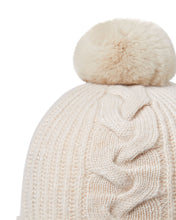 Load image into Gallery viewer, N.Peal Women&#39;s Fur Bobble Cable Hat Heather Beige Brown
