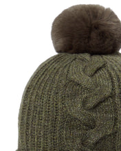Load image into Gallery viewer, N.Peal Women&#39;s Fur Bobble Cable Hat Moss Green
