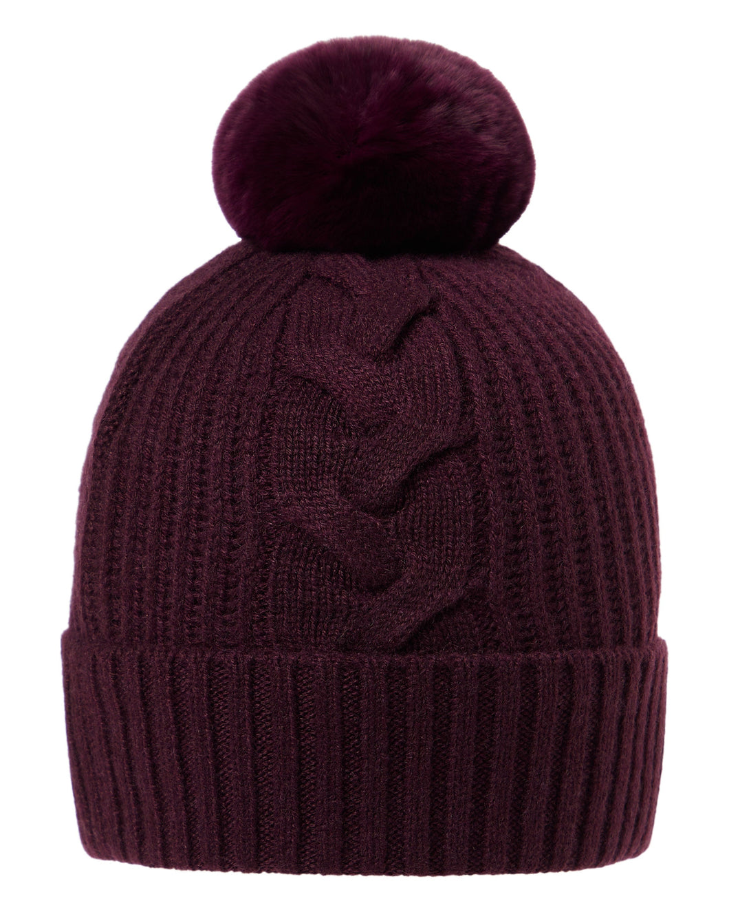 N.Peal Women's Fur Bobble Cable Hat Plum Purple