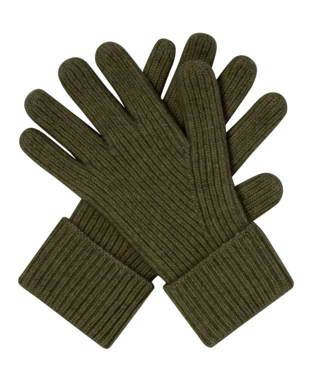 N.Peal Men's Ribbed Cashmere Gloves Moss Green