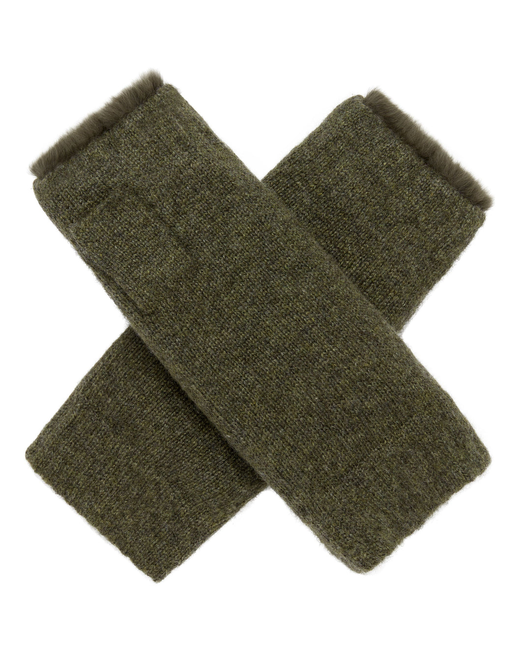 N.Peal Unisex Fur Lined Fingerless Cashmere Gloves Moss Green