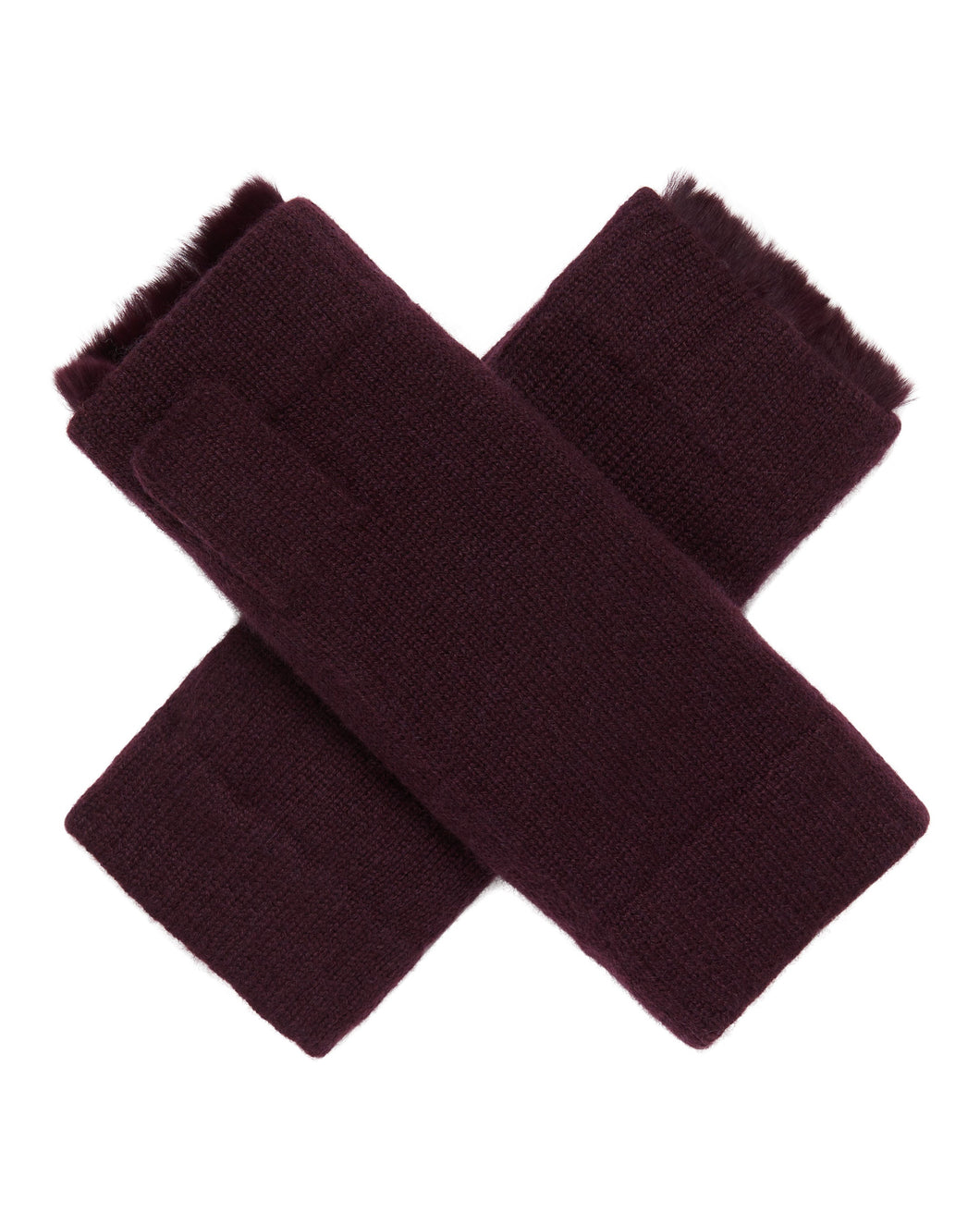 N.Peal Unisex Fur Lined Fingerless Cashmere Gloves Plum Purple